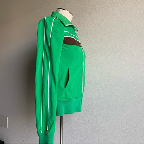O’Neill‎ retro green zipped jacket, polyester, brown stripe, Med but runs small - Picture 4 of 12